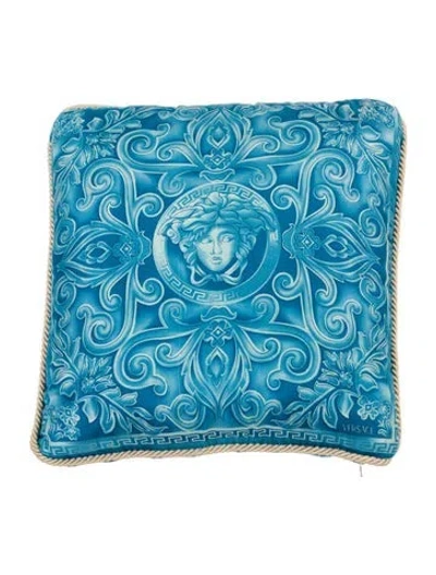 Pre-owned Versace Silk Medusa Throw Pillow In Blue