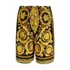 Versace Knee-length Black And Gold Silk Shorts With Barocco Print In Multi