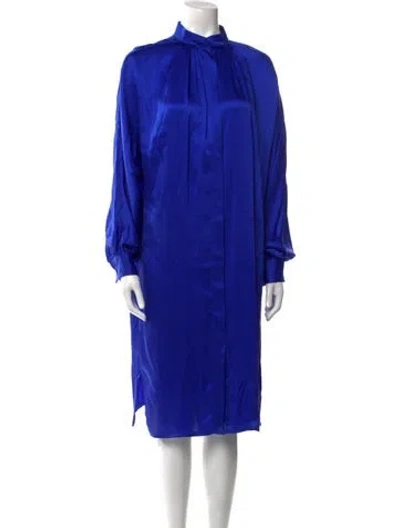 Pre-owned Versace Silk Midi Length Dress In Blue