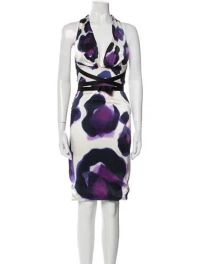 Pre-owned Versace Silk Midi Length Dress In Blue