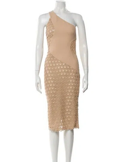 Pre-owned Versace Silk Midi Length Dress In Brown