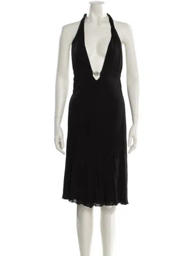Pre-owned Versace Silk Midi Length Dress W/ Tags In Black
