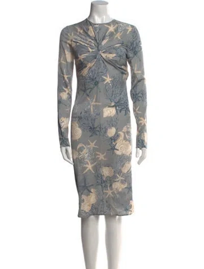Pre-owned Versace Silk Midi Length Dress W/ Tags In Blue