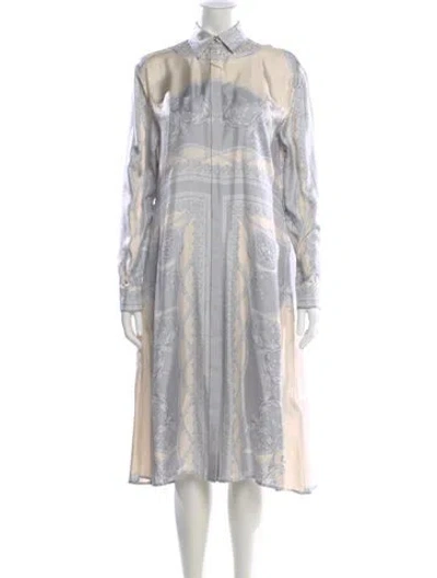 Pre-owned Versace Silk Midi Length Dress W/ Tags In Gray
