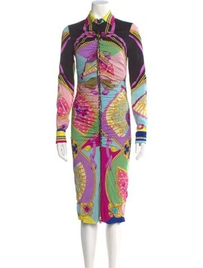 Pre-owned Versace Silk Midi Length Dress W/ Tags In Multi