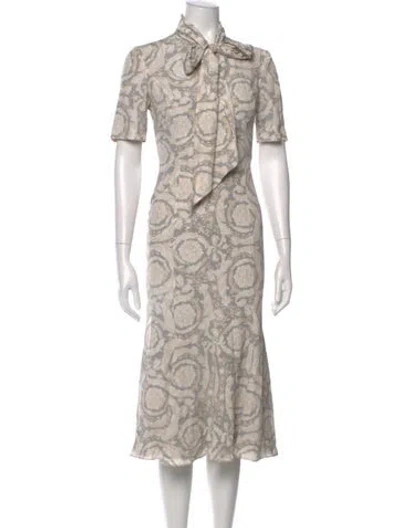 Pre-owned Versace Silk Midi Length Dress W/ Tags In Neutrals