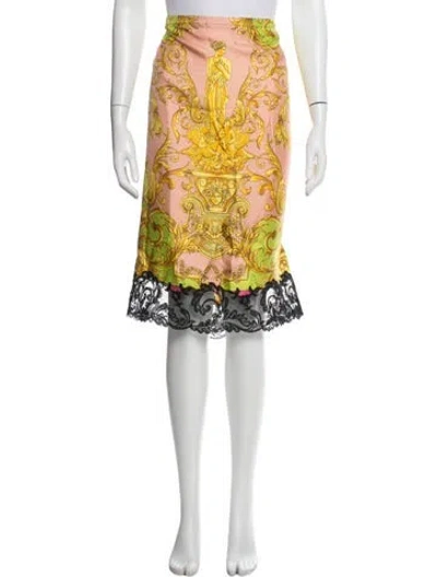 Pre-owned Versace Silk Midi Length Skirt In Yellow