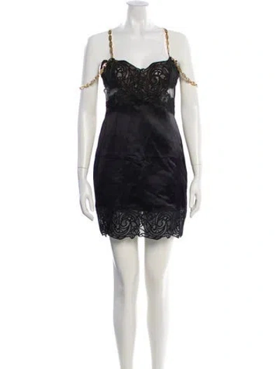Pre-owned Versace Silk Mini Dress In Black
