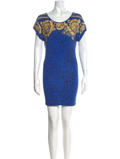 Pre-owned Versace Silk Mini Dress In Blue