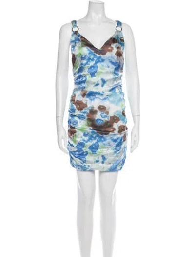 Pre-owned Versace Silk Mini Dress In Blue