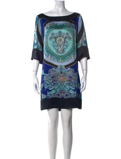 Pre-owned Versace Silk Mini Dress In Blue