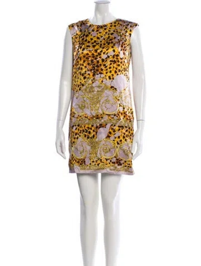 Pre-owned Versace Silk Mini Dress In Gold