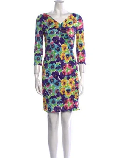 Pre-owned Versace Silk Mini Dress In Purple