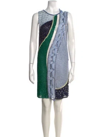 Pre-owned Versace Silk Mini Dress W/ Tags In Blue