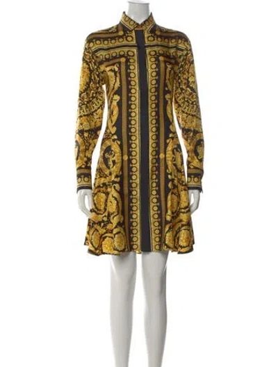 Pre-owned Versace Silk Mini Dress In Yellow