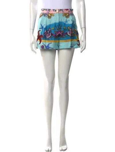 Pre-owned Versace Silk Mini Shorts In Blue