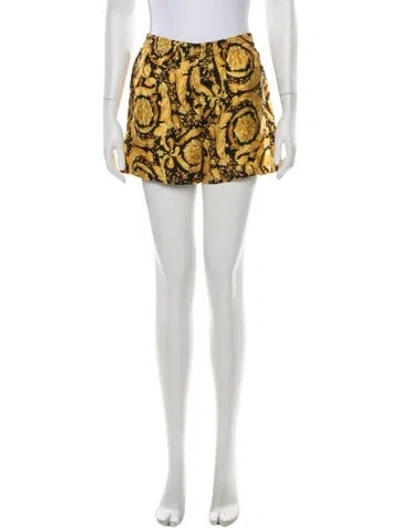Pre-owned Versace Silk Mini Shorts In Yellow