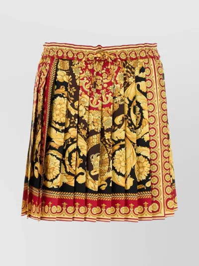 Versace Silk Mini Skirt Elastic Waistband In Gold