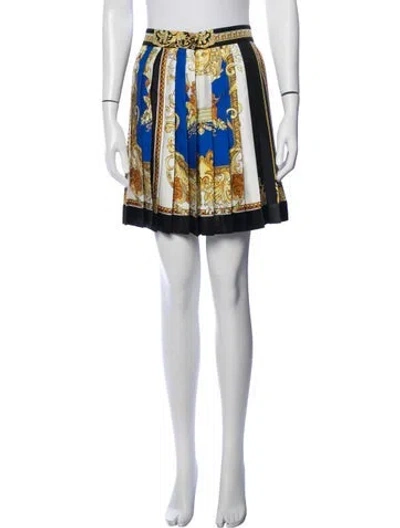 Pre-owned Versace Silk Mini Skirt W/ Tags In Black/blue/gold
