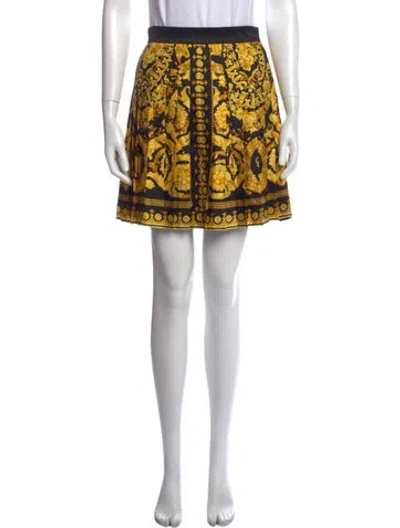 Pre-owned Versace Silk Mini Skirt W/ Tags In Gold