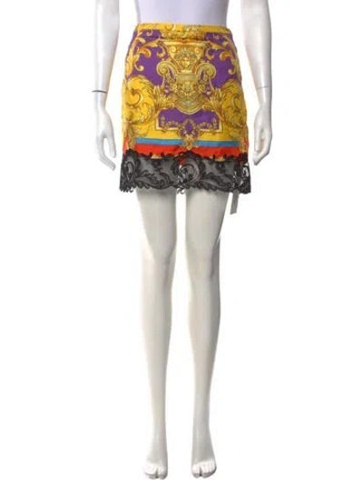 Pre-owned Versace Silk Mini Skirt In Yellow