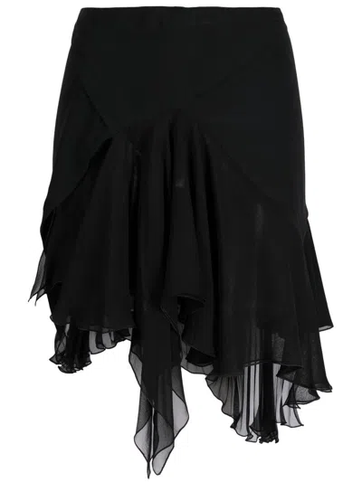 Versace Black Asymmetrical Silk Layered Mini Skirt