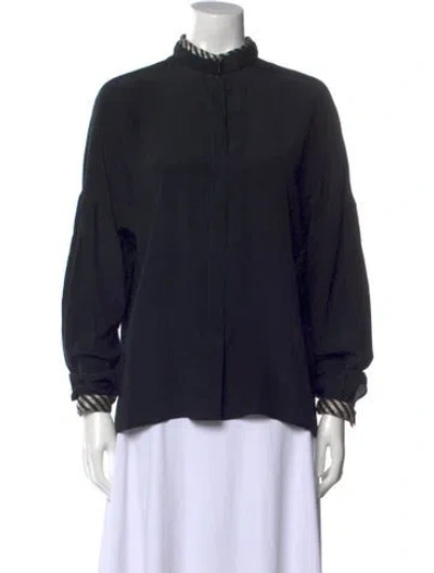 Pre-owned Versace Silk Mock Neck Blouse In Black