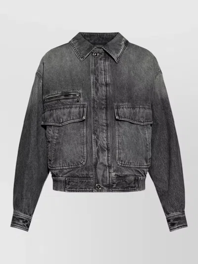 Versace Silk Nylon Blend Jacket Pointed Collar In Gray