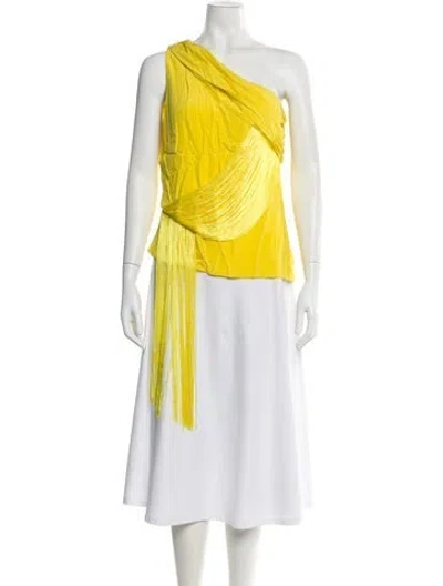 Pre-owned Versace Silk One-shoulder Top In Yellow