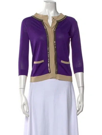 Pre-owned Versace Silk Open Front Sweater In Purple