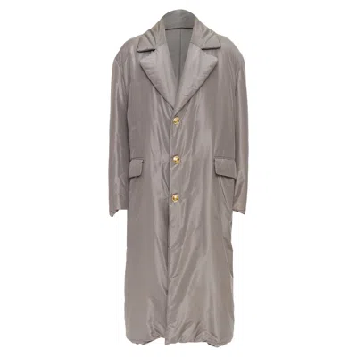 Versace Silk Padded Gold Medusa Buttons Long Belted Coat In Beige