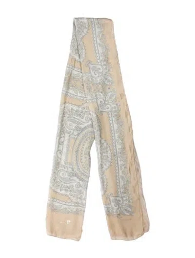 Pre-owned Versace Silk Paisley Print Scarf In Neutral