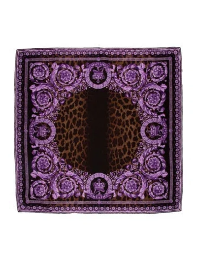 Pre-owned Versace Silk Paisley Print Scarf In Purple