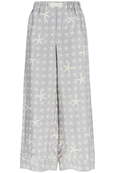 Versace Silk Pants With Starfish Print In Gray