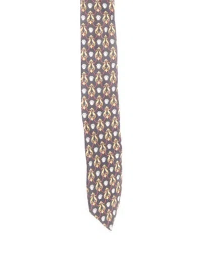 Pre-owned Versace Silk Pattern Print Tie In Black