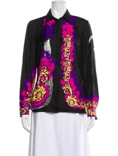 Pre-owned Versace Silk Patterned Blouse In Black