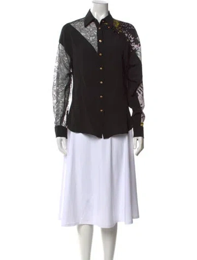 Pre-owned Versace Silk Patterned Blouse In Black