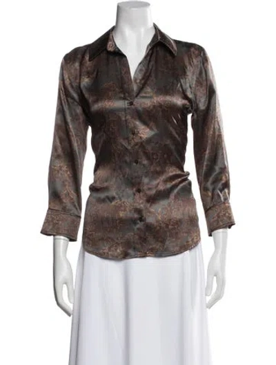 Pre-owned Versace Silk Patterned Blouse In Brown