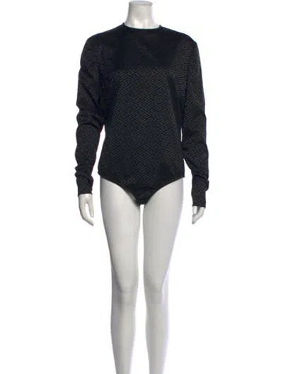 Pre-owned Versace Silk Patterned Bodysuit W/ Tags In Black