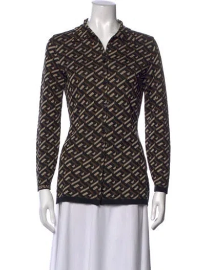 Pre-owned Versace Silk Patterned Button-up Top In Black