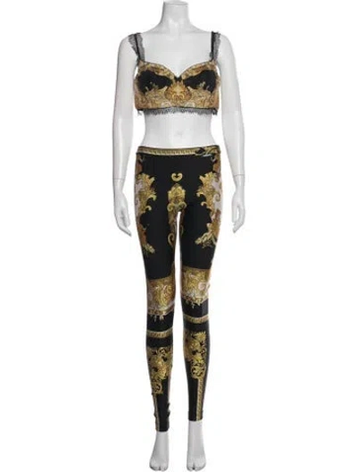 Pre-owned Versace Silk Patterned Pant Set In Black