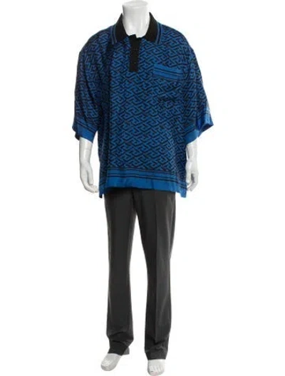 Pre-owned Versace Silk Patterned Polo Shirt In Blue