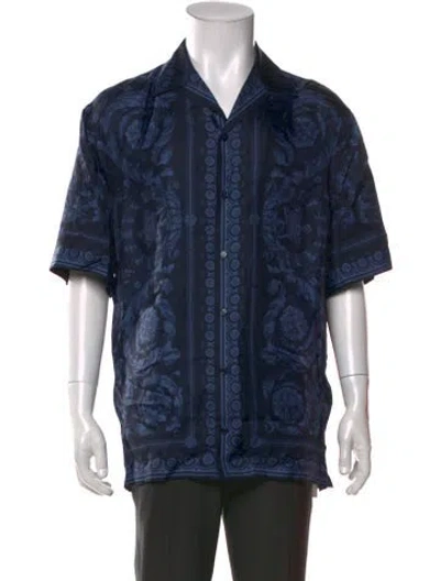 Pre-owned Versace Silk Patterned Shirt In Blue