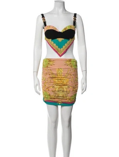 Pre-owned Versace Silk Patterned Skirt Set In Neutrals