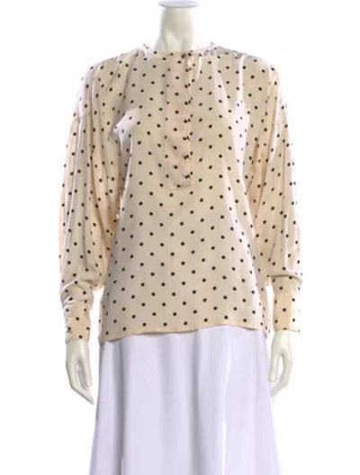 Pre-owned Versace Silk Polka Dot Print Blouse In Neutral