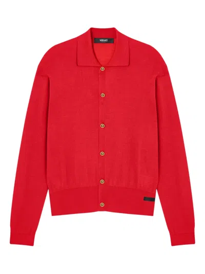 Versace Silk Polo Cardigan In Red