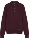 Versace Silk-blend Long-sleeved Polo Shirt In Burgundy