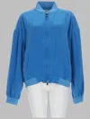 Versace Silk Poplin Blouson Jacket In Blue