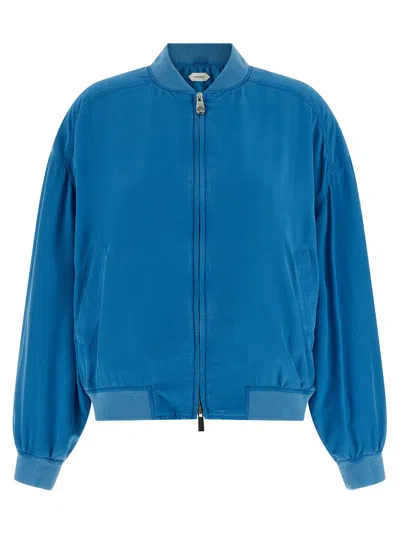Versace Silk Poplin Blouson Puffer Jackets Light Blue