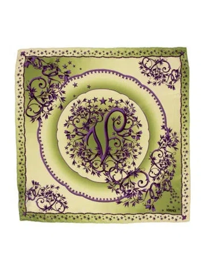 Pre-owned Versace Silk Printed Bandana In Green